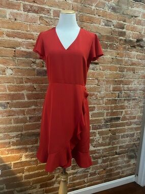 Draper James Red V-Neck Ruffle Wrap Midi Dress
